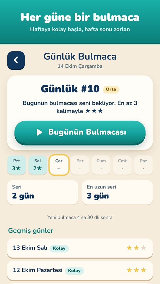 Günlük Bulmaca: haftanın günleri ve seri