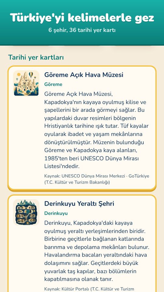 Şehir Turları: tarihi yer kartları